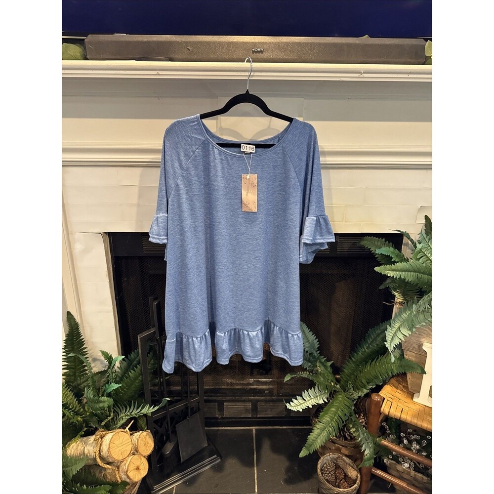 Emery Rose Women's 5XL Blue Tiered Tunic Top 3/4 Ruffle Sleeve Plus Size
